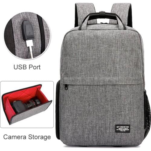 Photo DSLR Camera Shoulders Waterproof Oxford Backpack fit for 14inch Laptop Case with USB Port Tripod Bag for Canon Nikon SLR