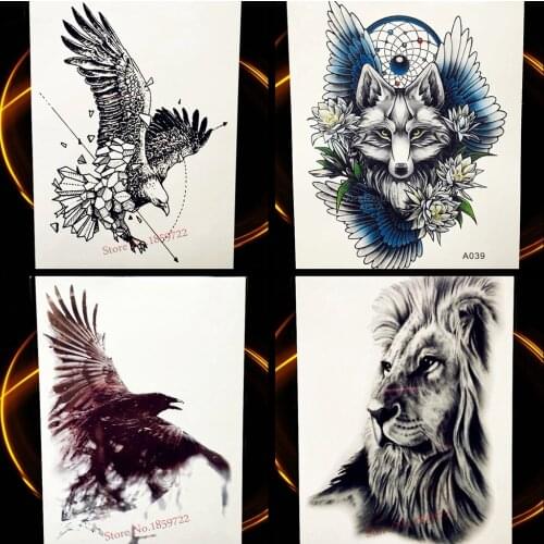 Flying Eagle Temporary Tattoo Black Sketch Waterproof Henna Tattoo Stickers 21*15CM Men Women Body ARt Tatoo Arm Sleeve