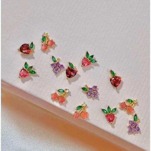 2021 Summer new arrived grape apple strawberry cherry delicious lovely fruit stud earring 925 sterling silver