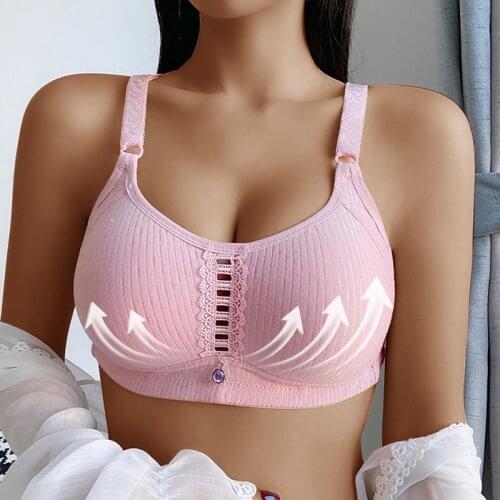 Women Back Buckle Cotton Bra Wire Free Plus Size Underwear Widened Shoulder Straps Brasieres Comfort Black Breast Cover