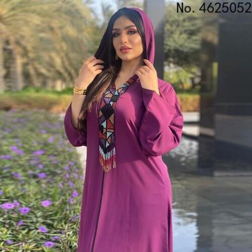 Satin Hooded Abaya Dress for Women Luruxy beaded Tassel Robe Muslim Moroccan Caftan Dubai Turkey Arab Oman Clothes 2021