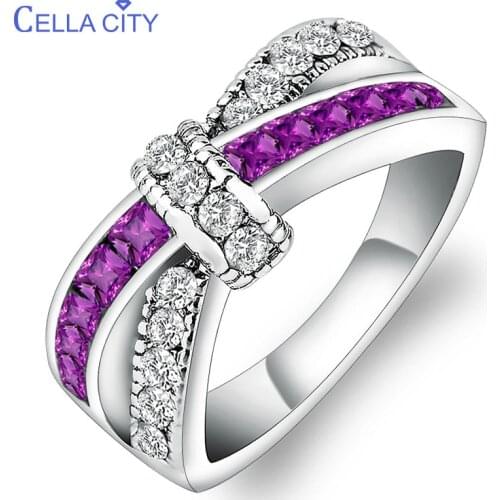 Cellacity Trendy Amethyst Ring for Women Cross shape Gemstones Silver 925 Jewelry Bow Female Accessory Wedding Gift Wholesale