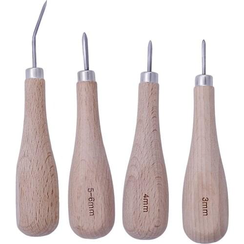 1Pcs Wooden Diamond Rhombus Awl DIY Leather Stitching Sewing Awl Leather Craft Punch Tool