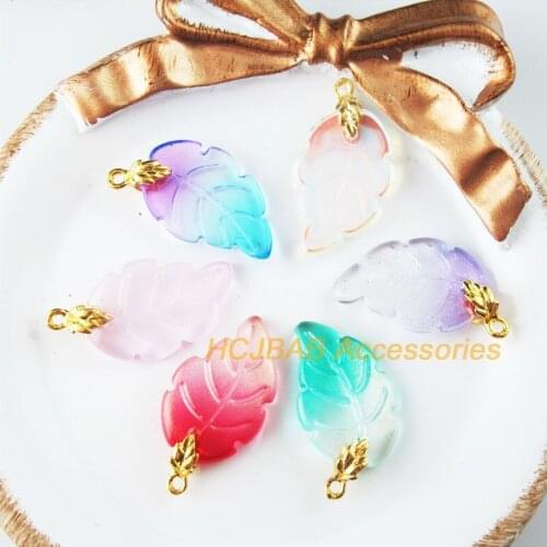 12Pcs Mixed Crystal Gold Color Leaves Charms Leaves Bail 15x28mm
