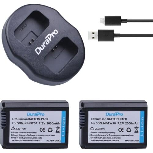 2Pcs NP-FW50 NP FW50 Camera Battery + Dual USB Charger for SONY A5000 A5100 A7R A6000 5T 5C 3N A7 NEX6 NEX7 NEX5TL NEX5R NEX5N