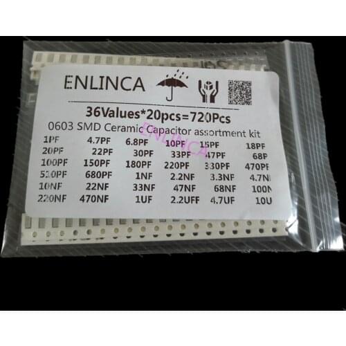 36ValuesX20pcs=720Pcs 1pF-10uF Electronic Capacitor set 0603 SMD Ceramic Capacitor assortment kit