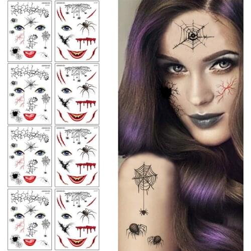8 Sheet Creative Halloween Face Sticker Scary Spooky Temporary Face Tattoo Makeup Party Decoration DIY Accessories