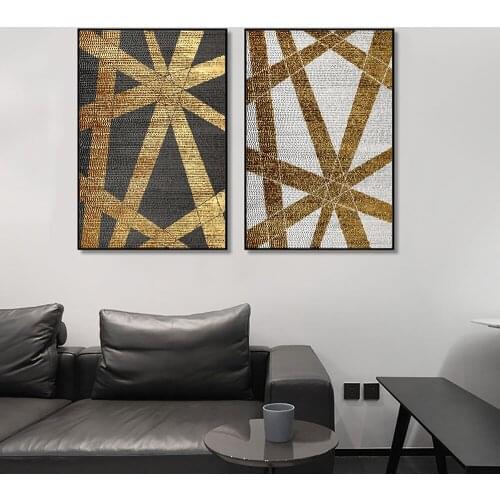 Abstract Geometry Beautiful Canvas Painting Wall Art Black White And Gold Wall Prints Office Living Room Picture Home Decoration