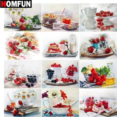 HOMFUN Diamond Painting Full Square/Round Diamond "Fruit cup snack" Pattern Embroidery Cross Stitch 5D Rhinestone Painting