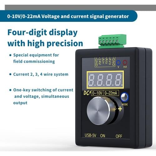 Analog 0-5V 0-10V 4-20mA Signal Generator with Rechargeable Battery Pocket Adjustable Voltage Current Simulator Calibrator