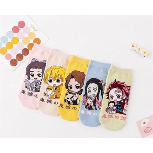 Anime Demon Slayer Kimetsu no Yaiba Short Socks Comfortable Cotton Socks Casual Socks 5 Pairs/Lot