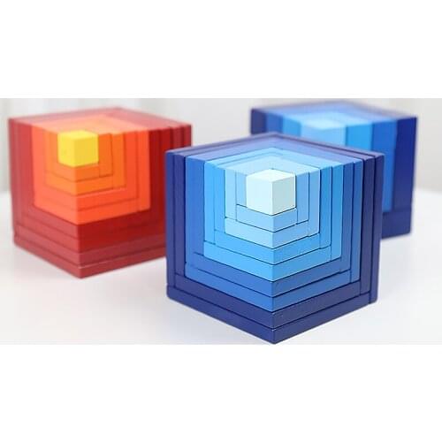 Children Wooden Rainbow Cube Blocks Toy Wooden Building Stacking Cubic Blocks Montessori Color Sort Educational Toy