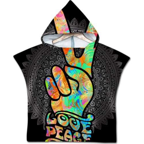 Free shipping Novelty Gift Rock&Roll Peace Love Flower Paisley Baby Kids Hooded Towel Pool Swim Bath Beach Poncho Towel Cape