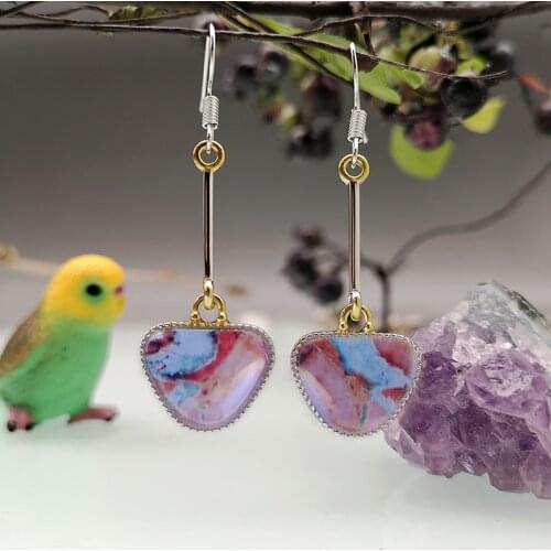 Elegant Colorful Painting Triangle Stone Earrings Vintage Jewelry Long Rod Water Drop Statement Dangle Earrings Gift