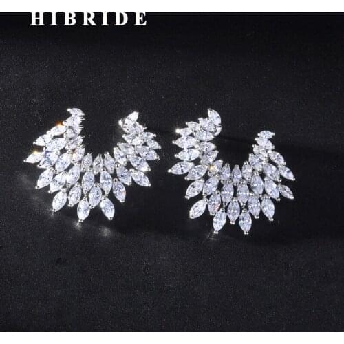 HIBRIDE Luxury Design Marquise Cut Cubic Zircon Women Birdal Stud Earrings Accessories Boucle D'oreille Jewelry E-926