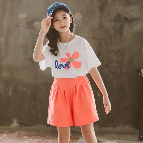 Summer Girls Clothes Set Children Short Sleeve Tops+Shorts for Kids Teenager Girls Casual Suit Tracksuit 5 6 8 10 11 12 13 Years