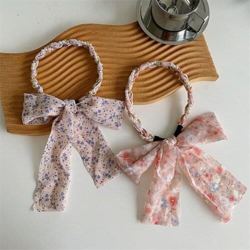 Korean Floral Streamer Headband Pearl Rhinestone Winding Braided Twist Bow Hair Band