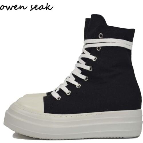 Owen Seak Women Canvas Shoes Luxury Trainers Platform Boots Lace Up Sneakers Casual Height Increasing Zip High-TOP Black Shoes