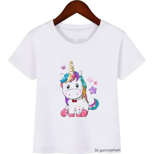 2020 hot sale children t-shirt Cute Unicorn Rainbow Stars cartoon print boys/girls suitable tshirt kids birthday clothing tops