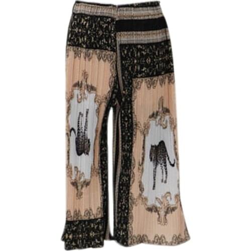 Fashion Women Print Wide Legs High Waist Flared Trousers Loose Long Pants Casual Summer
