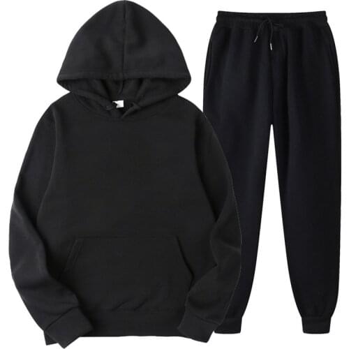 Tracksuit Men Fashion Hoodies Men Suits Solid Sets Men Sweatshirts+Sweatpants Spring Autumn Fleece Hooded Pullover 2 Pieces Set
