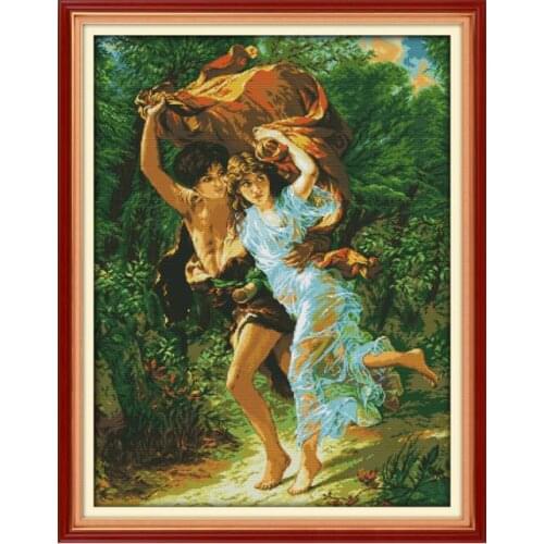 Raining cross stitch kit people 18ct 14ct 11ct count print canvas stitches embroidery DIY handmade needlework
