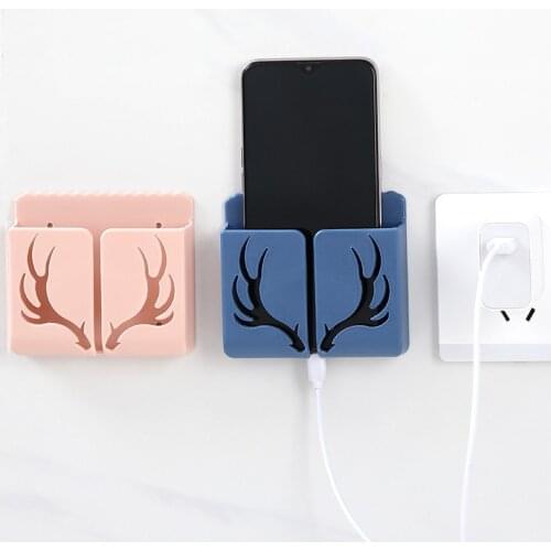 Wall Mounted Storage Box Remote Control Mounted Mobile Phone Plug Wall Holder Charging Multifunction Holder Stand For Home