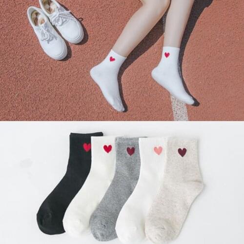 New Red Heart Cotton Socks Women Summer Funny Socks Lady Harajuku Cute College Soft Sock Solid Color Kawaii Fashion Girls Hot