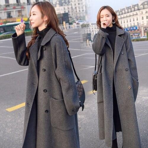 2020 New Autumn Winter Womens Wool Coat Female Fashion Long Single Breasted Slim Solid Korean Style Warm Elegant Blends Q367