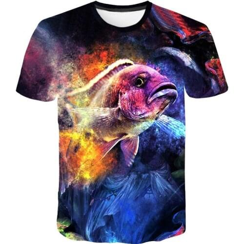 2021 summer new mens clothing deep-sea fish 3D printing mens T-shirt loose and breathable short-sleeved polyester material