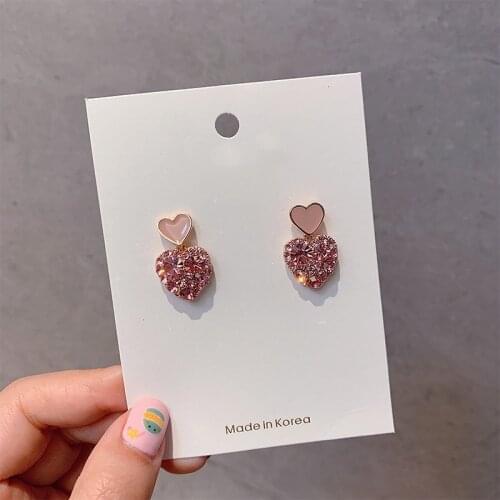 New arrival pink crystal love earrings fashion jewelry creative birthday gift funky pop tv star earrings for women