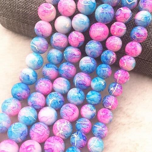 Wholesale 4/6/8/10mm Pink&blue Glass Beads Round Loose Spacer Beads Pattern For Jewelry Making DIY Bracelet Necklace #01