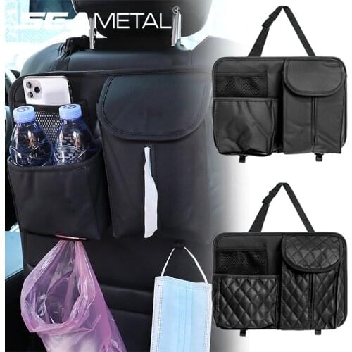 Car Seat Back Organizer Multi-Pocket Auto Storage Bag PU Leather Hanging Storage Pocket Car Rear Seat Hook Bottle Tissue Holder