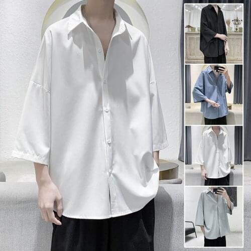 Shirt Men Five-quarter Sleeve Solid Color Loose For Streetwear Tidal Current Youth Popular Summer Recommend The New Listing
