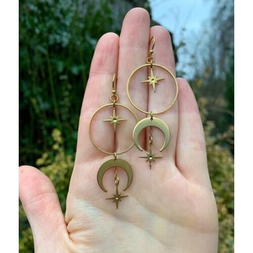 NEW Moon and Stars Earrings,Celestial Earrings,Crescent Moon Earrings,Celestial Gift for Her