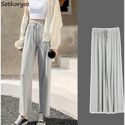 Sleep Bottoms Women Elastic Drawstring Waist Sleepwear Summer Baggy Pajama Pants Comfortable Casual Lounge Wide Leg Solid New