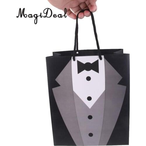 Wedding Party Tuxedo Paper Gift Carry Bags for Bridegroom Gentlemen Black
