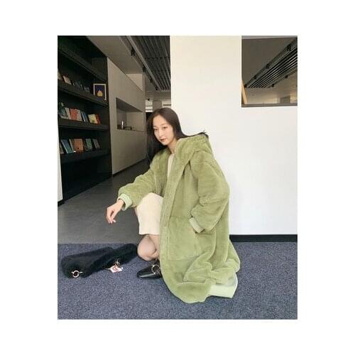 Female Plus Size Plush Coats Outerwear Hoodies Long Pink Faux Fur Coat Oversized Thick Warm Elegant Rabbit Fur Women Winter Coat