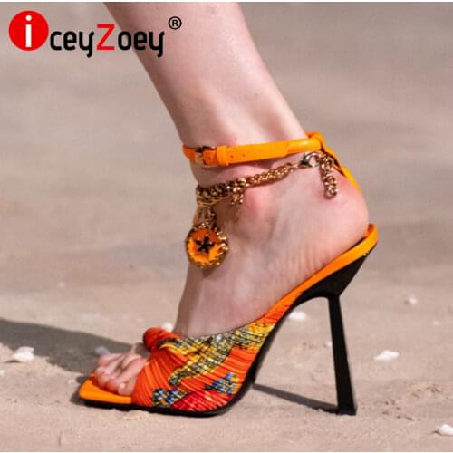 Coolcept New Women Sandals Shoes For Women Thin High Heels Buckle Strap Flower Party Fashion Sexy Ladies Footwear Size 34-43