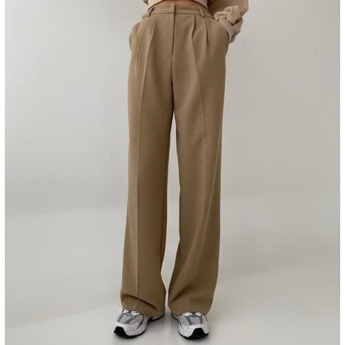 Women Pants Khaki High Waist Straight Wide Leg Loose Thin Full Length Trousers 2021 Autumn New Casual Office Lady Suit Pant ZA