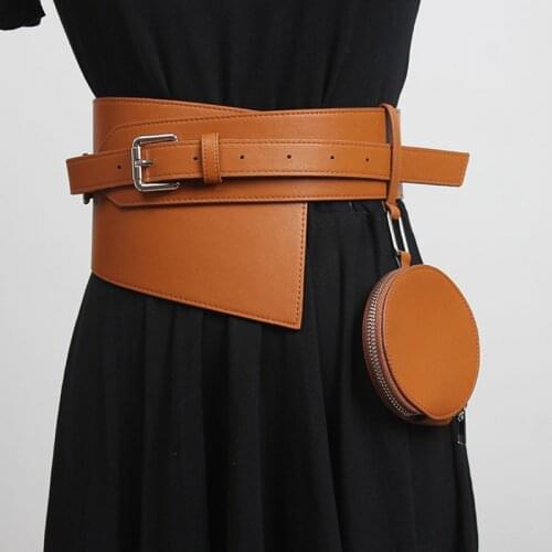 SeeBeautiful Metal Pin Buckle PU Leather Removable Bag Irregular Wide Waist Seal Belts New Fashion 2021 Spring Women M971