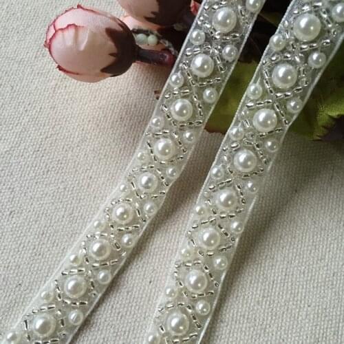 1.6cm Wide Delicate ivory pearl beaded trim, wedding dress lace trim, diy collar, garment accessories 3 Yards