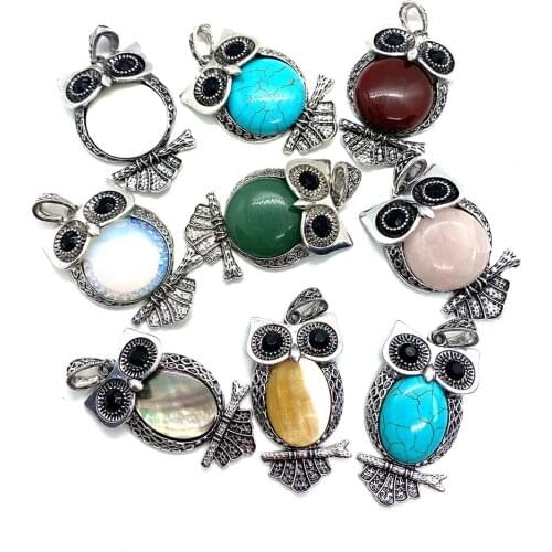 10 types Shell Inlaid Metal Owl Shape Pendant Various Colors of Jewelry Fashionable Charm DIY Necklace and Bracelet Accessories