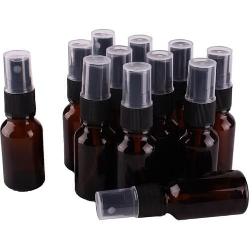 12pcs 15ml Amber Glass Spray Bottle w/ Black Fine Mist Sprayer essential oil bottles empty cosmetic containers