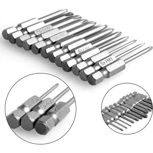 12Pcs/Set 50mm 1/4 Inch Hex Shank Magnetic Phillips Cross Screwdriver Bits