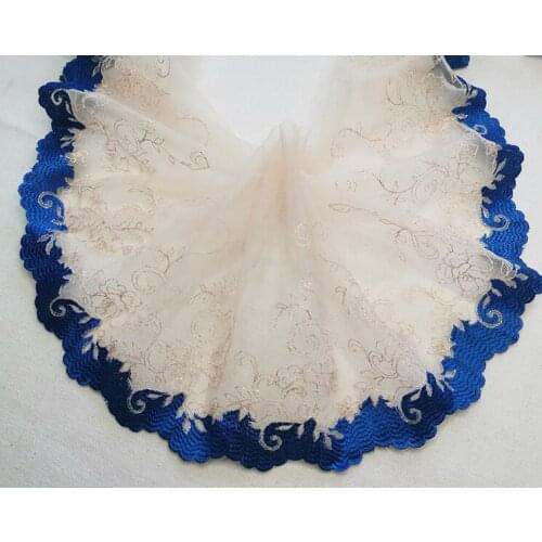 2 Meters Skin Backing with Royal Blue Embroidery Delicate Lace Trims Dress DIY Handmade Lace Fabric 20cm