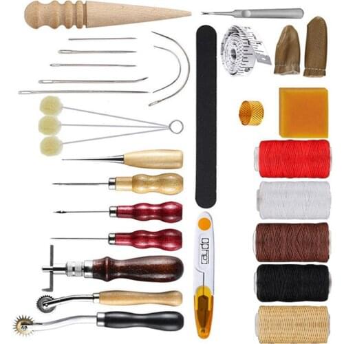 30pcs/set Professional Leather Craft Tools Kit Home Hand Sewing Stitching Punch Carving Work Saddle Leathercraft Accessories