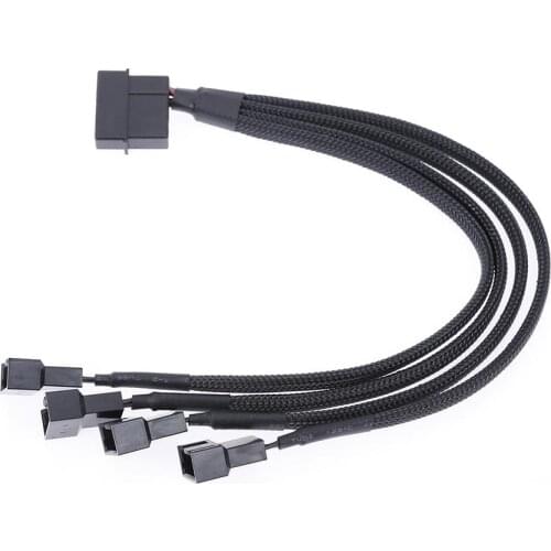 4pin IDE Molex to 4-Port 3Pin/4Pin Power Supply Cable Black Sleeved Cooling Fan Splitter Power Cord Plug Cooler Wire for PC