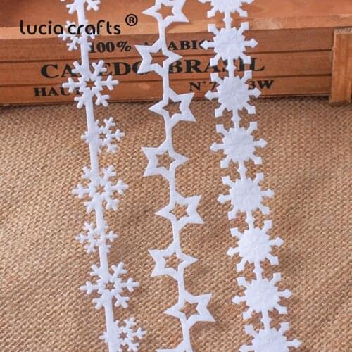 5yards 25/35mm Non woven Ribbons Fabric Star Snowflake Trim Lace DIY Crafts Hanging New Year Christmas Tree Decoration B1209