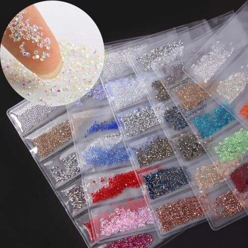 6Color/Bag Nail Glass Rhinestones Decors 1.3mm Pixie For Crystal Acrylic Nails Decorations 3D Mini Ball Beads Rhinestone #H14(2)